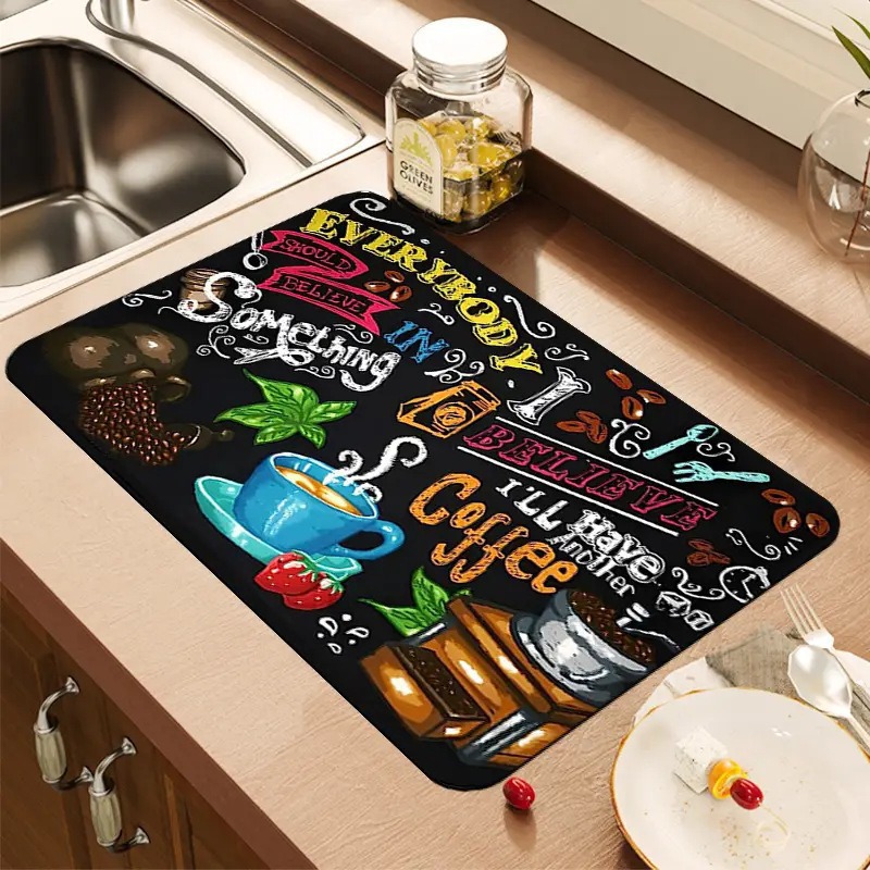 Bar Mat Rubber - Creative Coffee Print Kitchen Drying Mat
