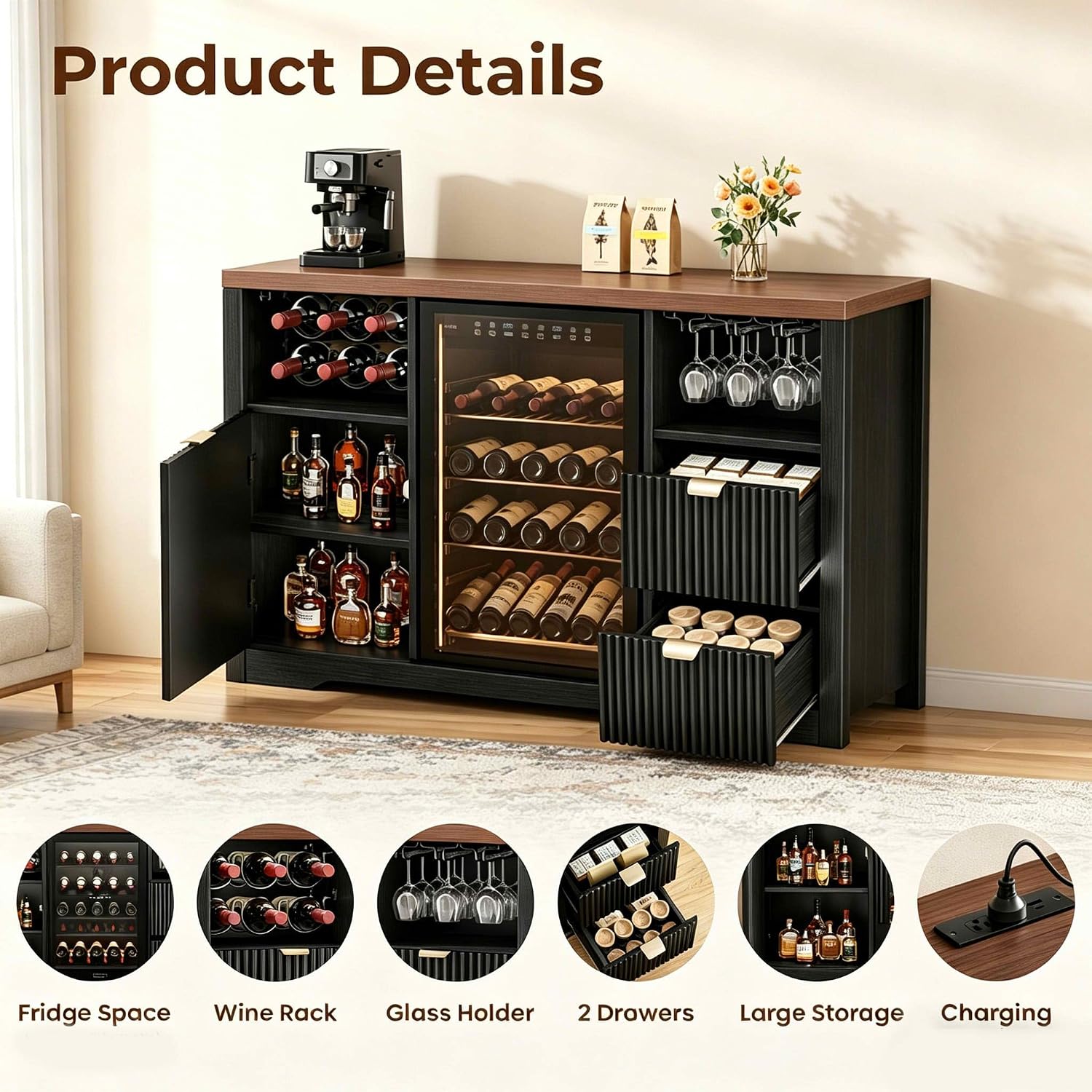 Coffee Bar Cabinet with Mini F - đánh giá và giá Home Bar And Fridge